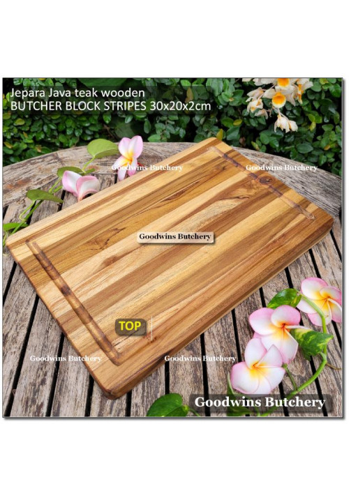 Cutting board butcher block STRIPES RECTANGLE 30x20x2cm +/-800g talenan kayu jati Jepara
